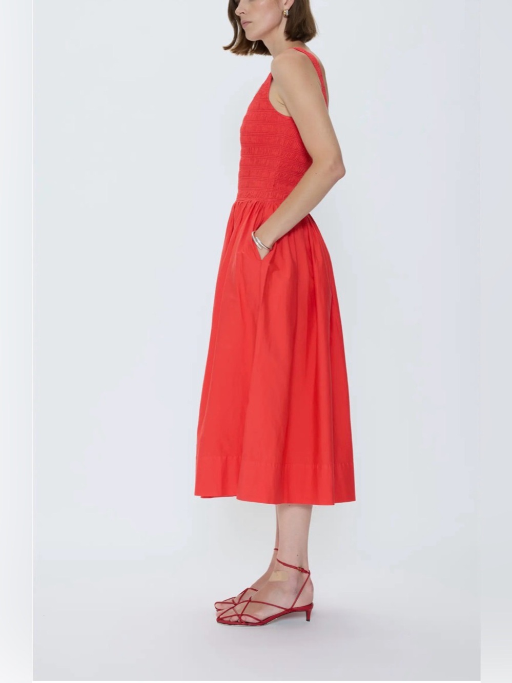 Pistola Alessia Smocked Drop-Waist Stretch Cotton Midi Dress—NWT